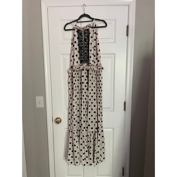 Evarae Alegra Dress in White and Polka Dot with Lace Trim Maxi Gown MSRP $500 - Picture 5 of 8